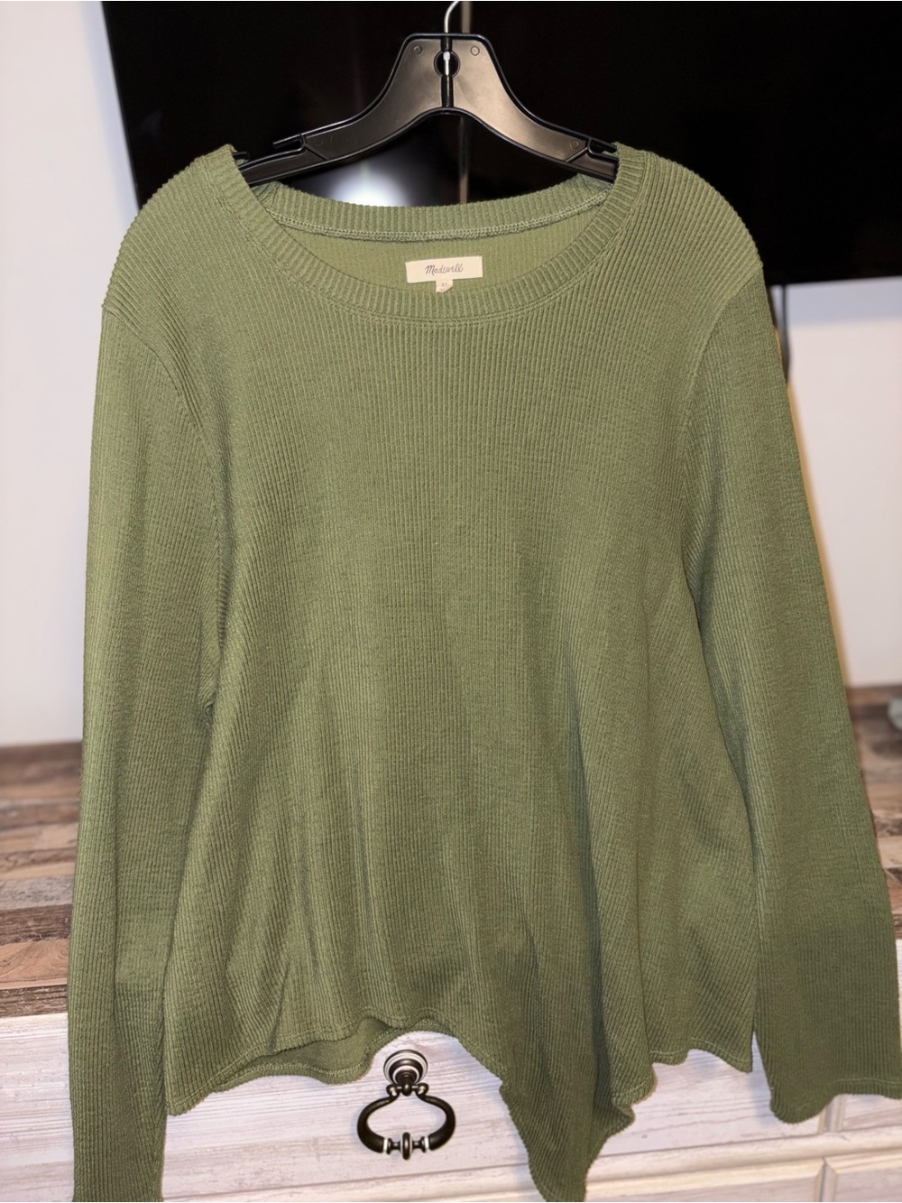 Madewell Olive Ribbed Crewneck Sweater